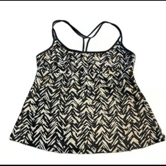Kona Sol Black Cream Tankini Top Racerback Swimsuit Size Med EUC M-100 - Picture 1 of 2